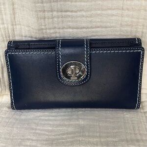 Vintage Coach Hampton Leather Turnlock Wallet - Navy with Contrast Stitching
